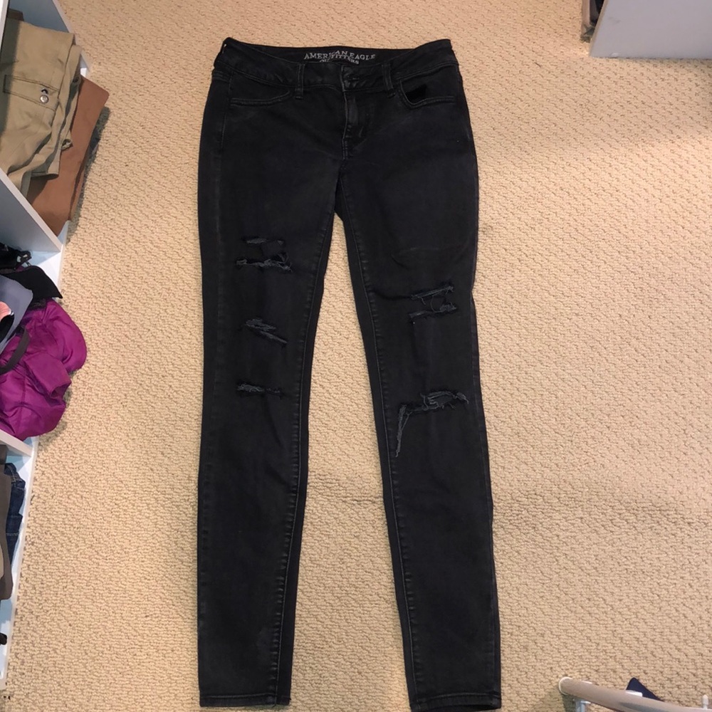American eagle ripped black skinny jeans